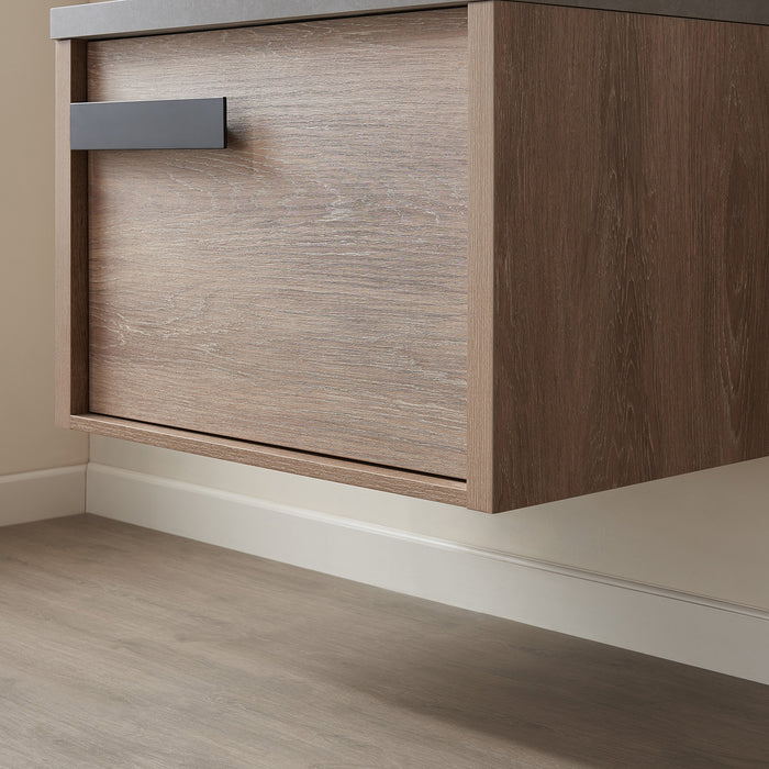30-Inch Eris Vanity – North American Oak, Freestanding Design with Grey Stone Countertop