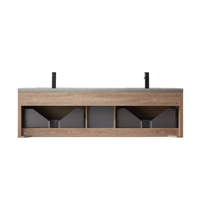 72-Inch Colonnade Vanity – Contemporary Oak Wood with Grey Stone Top, Double Sink & Mirror Included