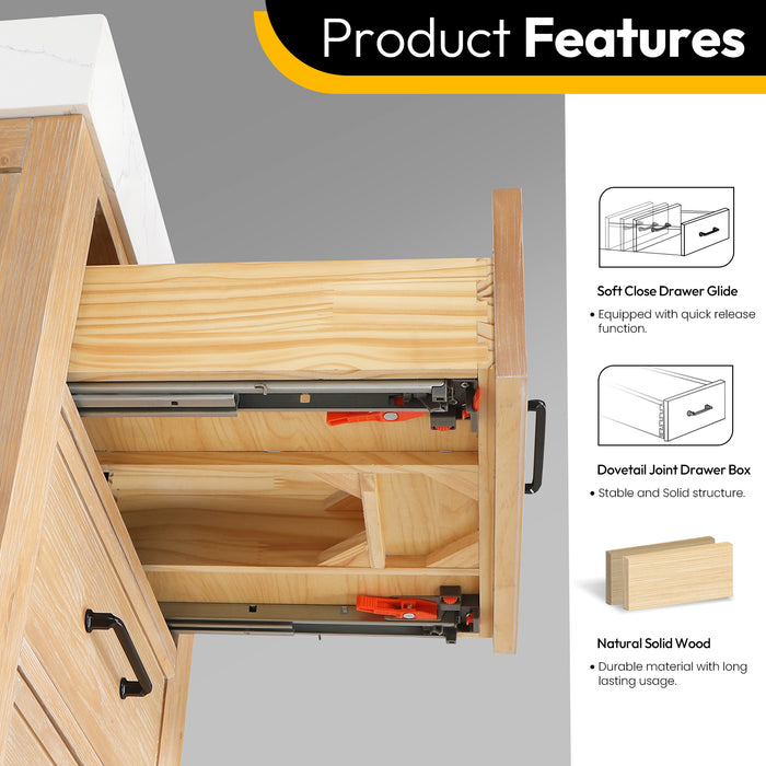 24-Inch Silhouette Small Bathroom Vanity – Brown Wood Cabinet with Lightning White Countertop and Soft-Close Storage