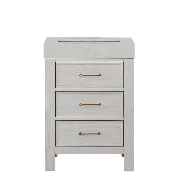 24 Inch Sonnet Small Bathroom Vanity – Modern Washed White Wood Cabinet with Bright White Top and Storage
