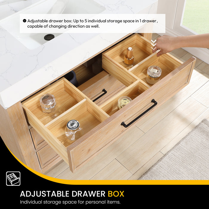 36-Inch Stellar Vanity – Fir Wood Brown Cabinet with Lightning White Top and Storage Drawers