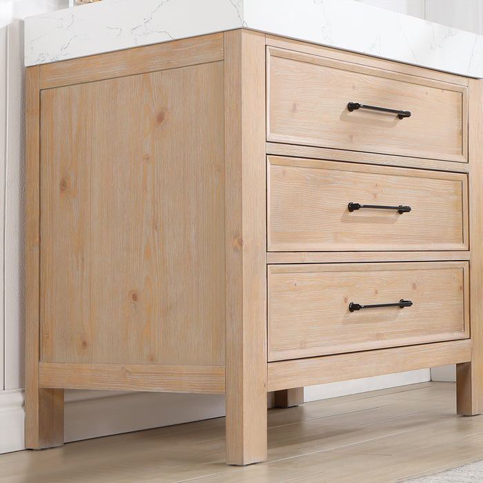 36 Inch Svelte Bathroom Vanity – Brown Fir Cabinet with Lightning White Composite Countertop and Mirror