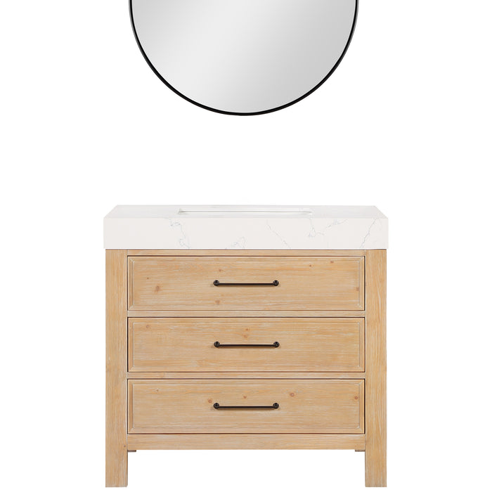 36 Inch Svelte Bathroom Vanity – Brown Fir Cabinet with Lightning White Composite Countertop and Mirror