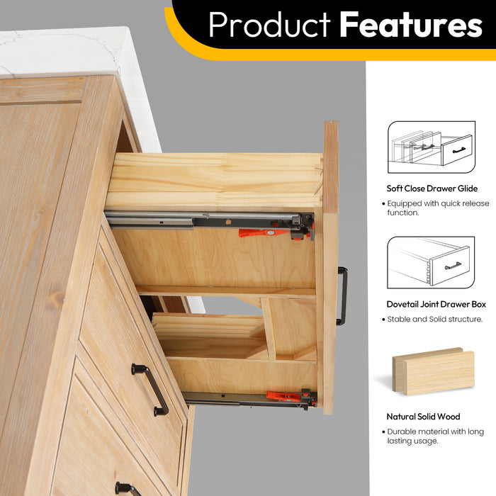 36 Inch Svelte Bathroom Vanity – Brown Fir Cabinet with Lightning White Composite Countertop and Mirror