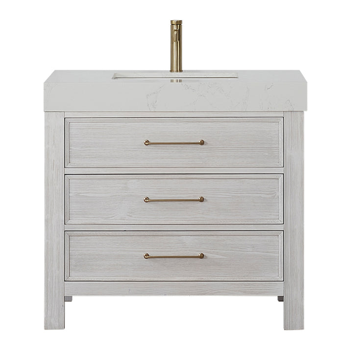 36-Inch Sylvan Bathroom Vanity – White Wood Finish with Lightning White Countertop and Soft-Close Storage