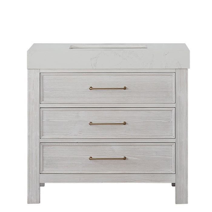 36-Inch Sylvan Bathroom Vanity – White Wood Finish with Lightning White Countertop and Soft-Close Storage
