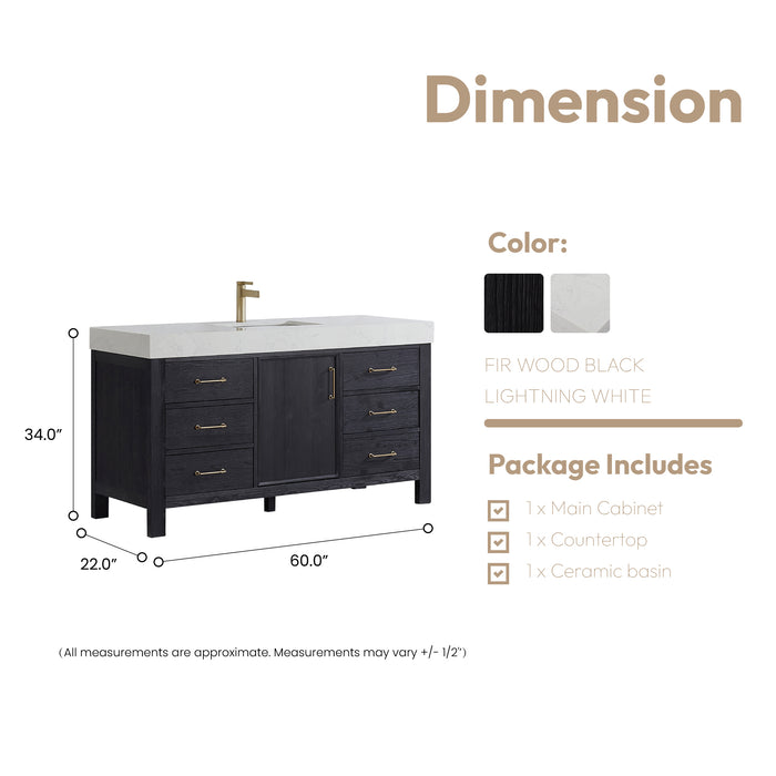 60-Inch Trellis Bathroom Vanity – Washed White Wood Cabinet with Mirror and White Composite Countertop