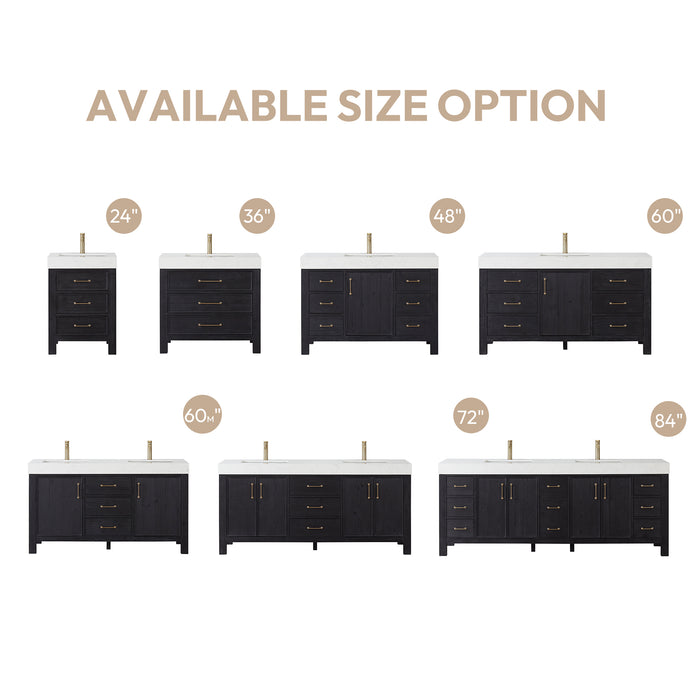 60-Inch Tranquil Vanity Set – Single Sink Black Cabinet with Soft-Close Drawers, White Top & Matching Mirror