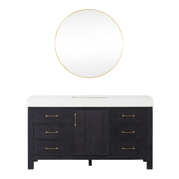 60-Inch Tranquil Vanity Set – Single Sink Black Cabinet with Soft-Close Drawers, White Top & Matching Mirror