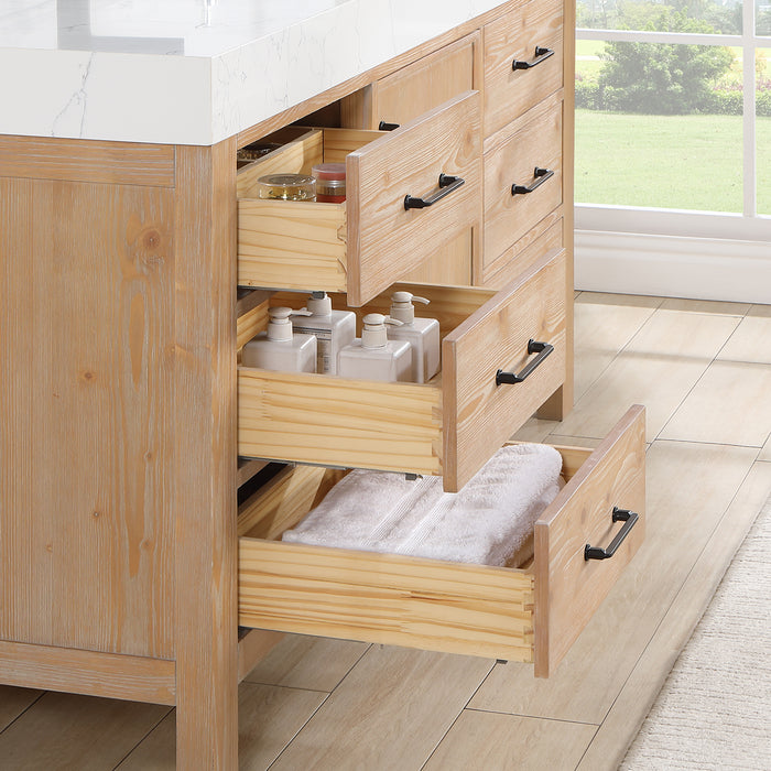 León 60in. Free-standing Single Bathroom Vanity in Fir Wood Brown with Composite top in Lightning White