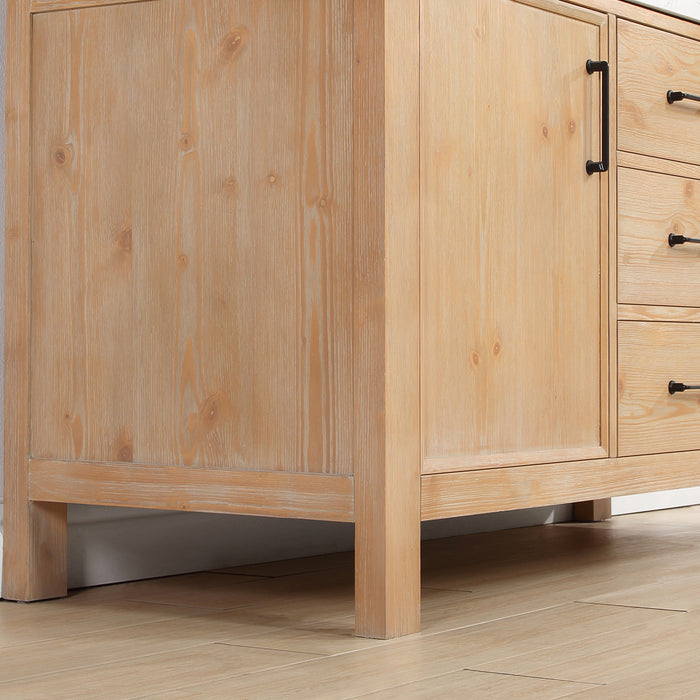 León 60in. Free-standing Single Bathroom Vanity in Fir Wood Brown with Composite top in Lightning White