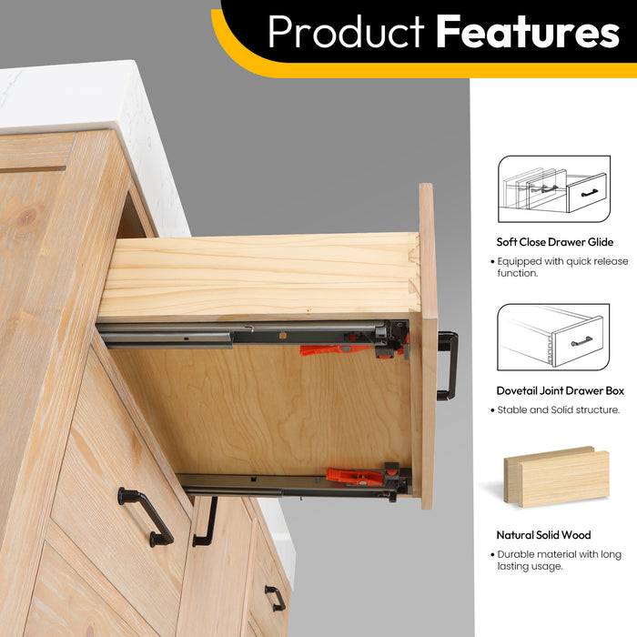 León 60in. Free-standing Single Bathroom Vanity in Fir Wood Brown with Composite top in Lightning White
