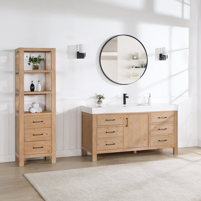 60 Inch Valor Vanity – Single Sink Brown Cabinet with Lightning White Stone Top & Soft-Close Drawers