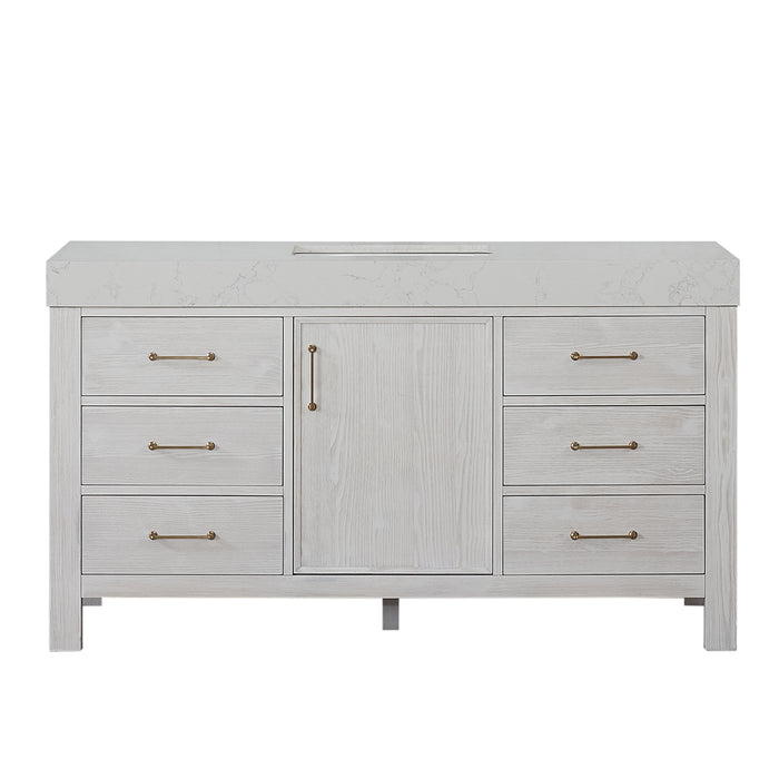 60-Inch Vanora Freestanding Bathroom Vanity – Washed White Finish with Lightning White Composite Sink Top