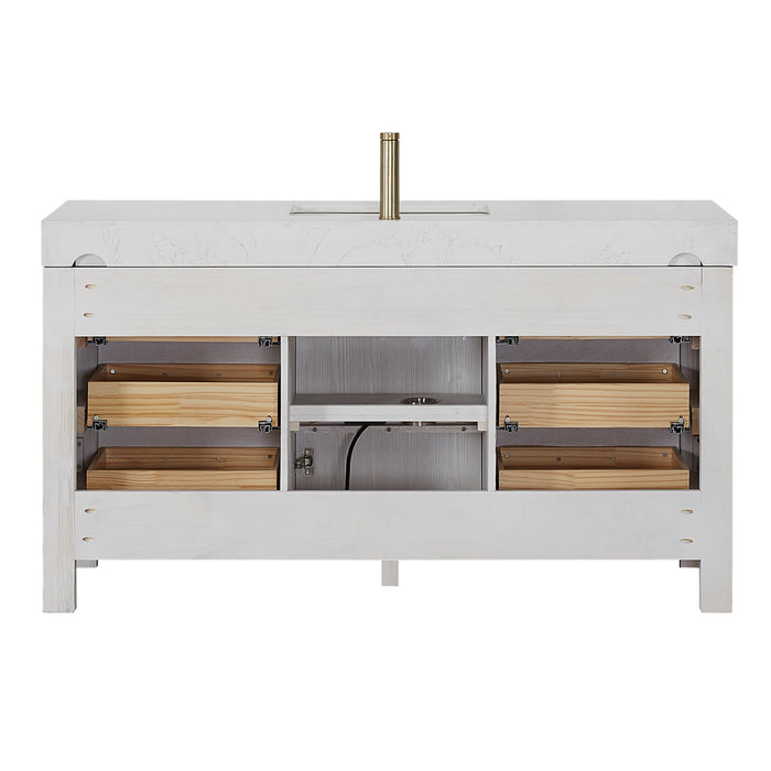 60-Inch Turquoise Freestanding Bathroom Vanity – Minimalist White Cabinet with Lightning White Top and Matching Mirror