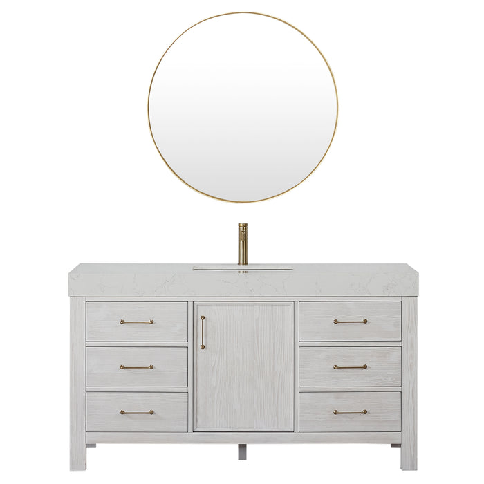 60-Inch Turquoise Freestanding Bathroom Vanity – Minimalist White Cabinet with Lightning White Top and Matching Mirror
