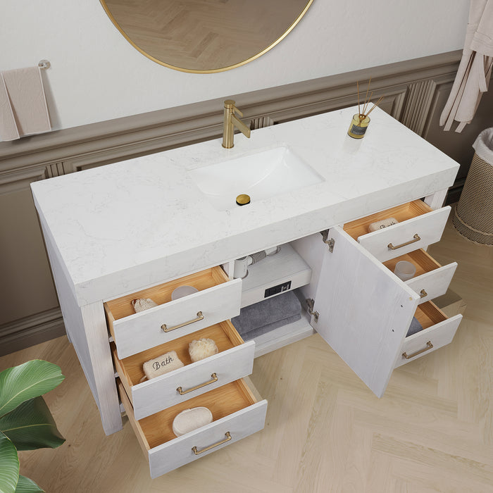 60-Inch Turquoise Freestanding Bathroom Vanity – Minimalist White Cabinet with Lightning White Top and Matching Mirror
