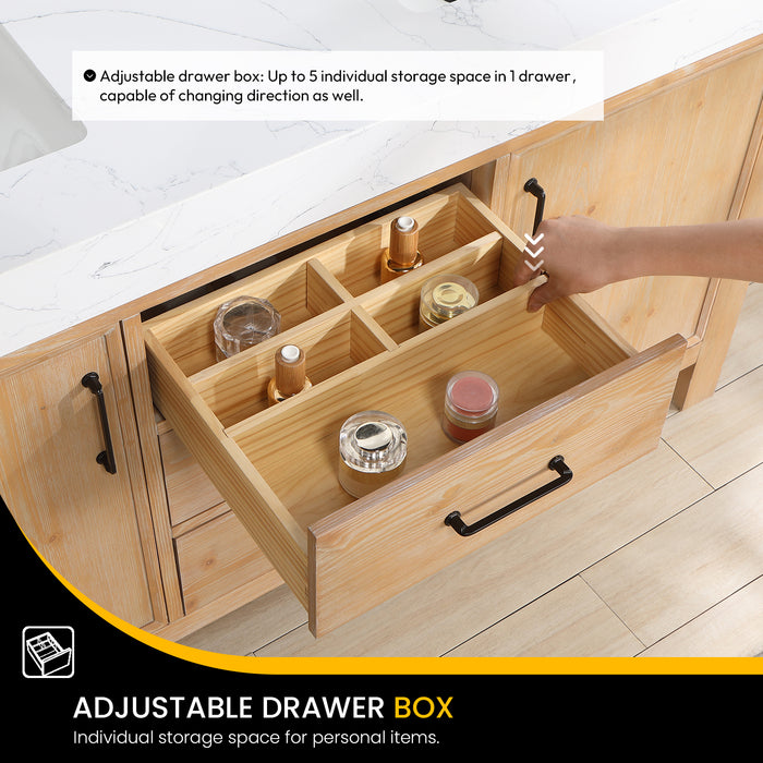 60-Inch Targaryen Bathroom Vanity Set – Freestanding Double Sink Cabinet in Brown Fir Wood with Mirror