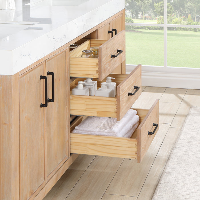 72-Inch Valencia Double Sink Vanity – Freestanding Brown Fir Cabinet with Lightning White Stone Surface