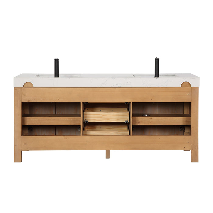 72-Inch Valencia Double Sink Vanity – Freestanding Brown Fir Cabinet with Lightning White Stone Surface