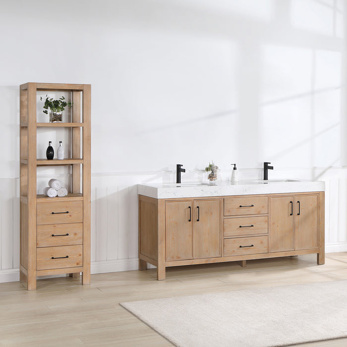 72-Inch Valencia Double Sink Vanity – Freestanding Brown Fir Cabinet with Lightning White Stone Surface