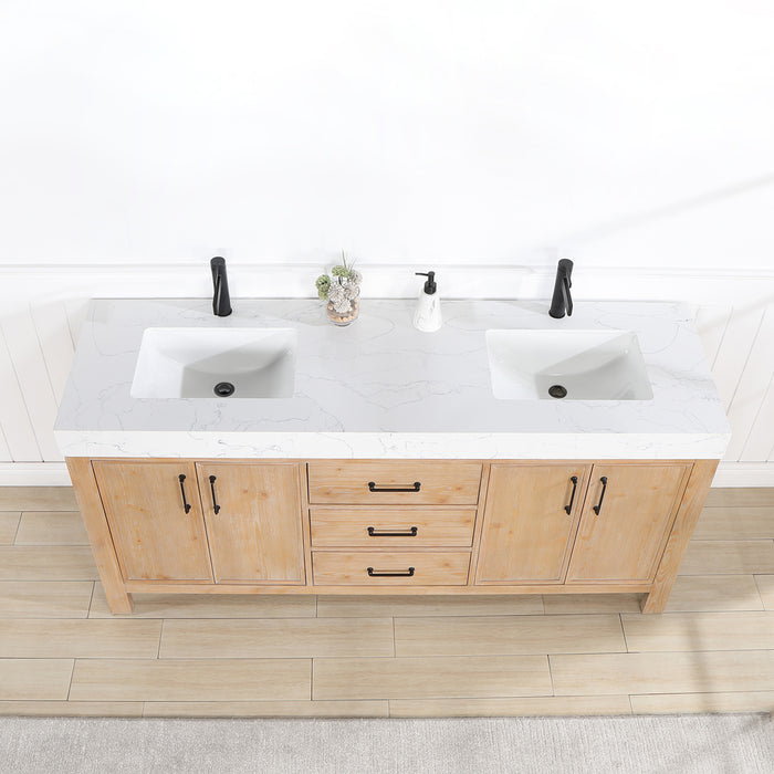 72-Inch Valencia Double Sink Vanity – Freestanding Brown Fir Cabinet with Lightning White Stone Surface