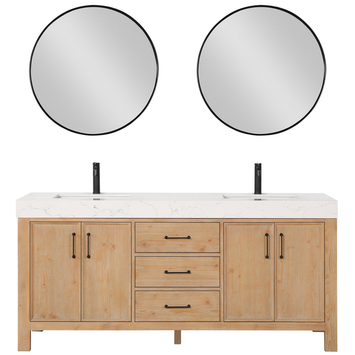 72 Inch Vesper Double Sink Bathroom Vanity – Fir Wood Brown Cabinet with White Countertop and Mirror Included