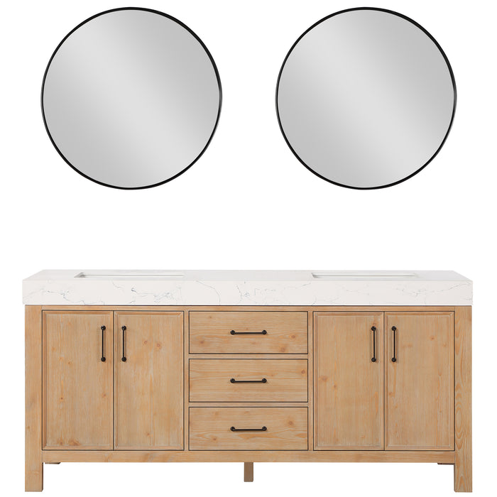 72 Inch Vesper Double Sink Bathroom Vanity – Fir Wood Brown Cabinet with White Countertop and Mirror Included