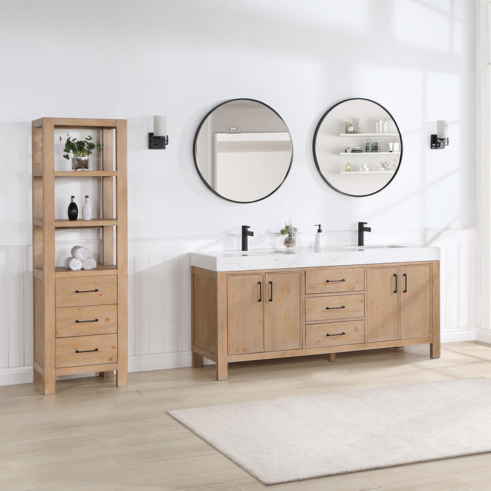 72 Inch Vesper Double Sink Bathroom Vanity – Fir Wood Brown Cabinet with White Countertop and Mirror Included