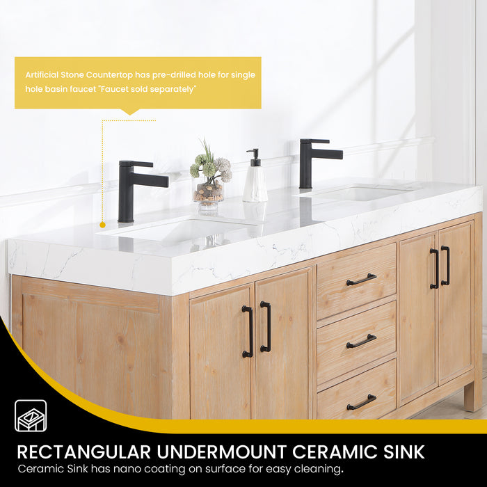 72 Inch Vesper Double Sink Bathroom Vanity – Fir Wood Brown Cabinet with White Countertop and Mirror Included