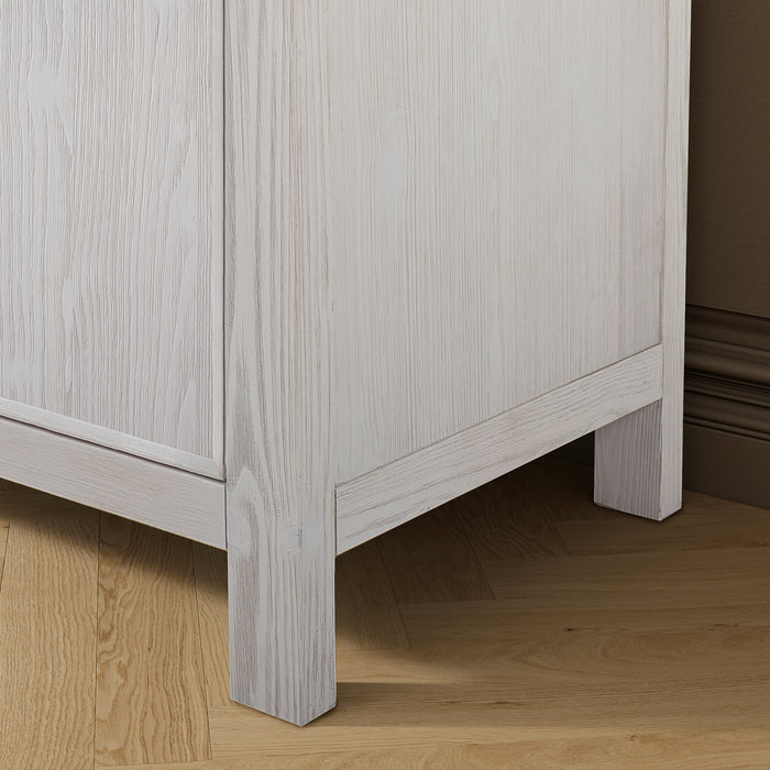 72-Inch Varnish Freestanding Vanity – Washed White Wood Double Sink Cabinet with Lightning White Composite Surface