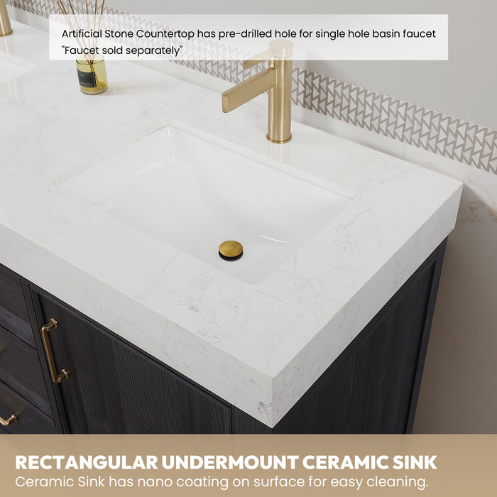 84-Inch Vireo Double Sink Vanity Set – Matte Black Freestanding Cabinet with White Countertop and Mirror