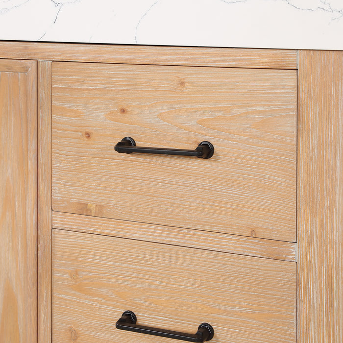 84 Inch Vortex Double Bathroom Vanity – Fir Wood Cabinet with Dual Sinks and Lightning White Composite Surface