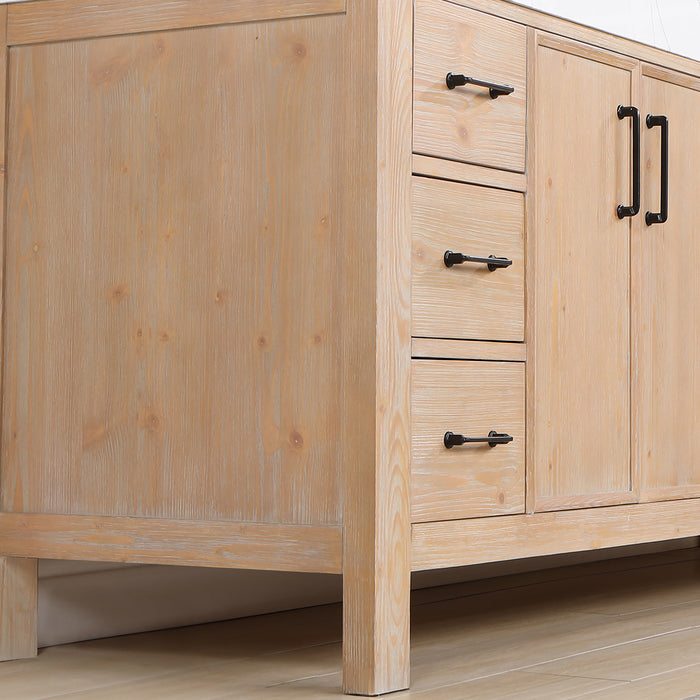 84 Inch Vortex Double Bathroom Vanity – Fir Wood Cabinet with Dual Sinks and Lightning White Composite Surface