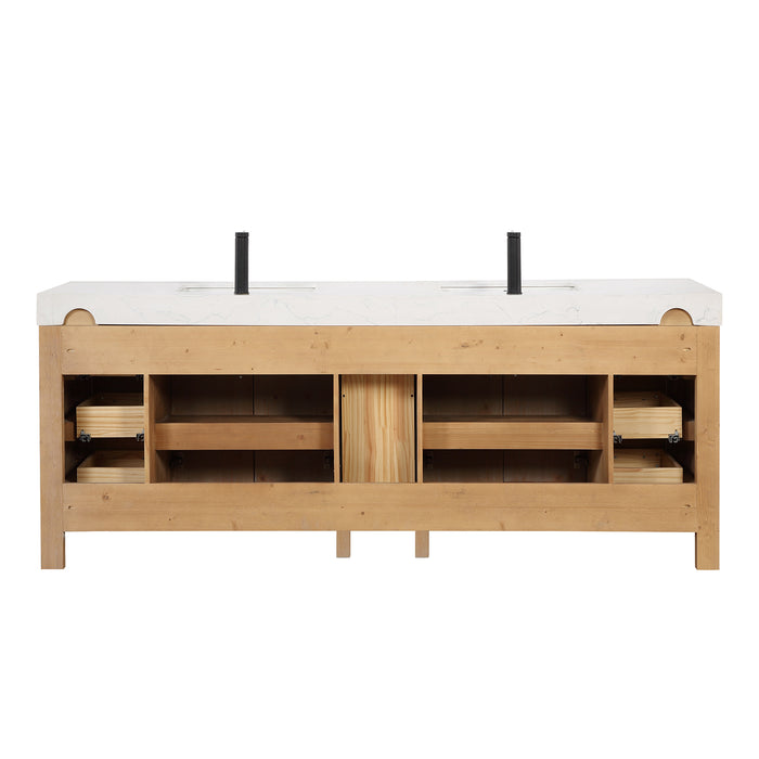 84 Inch Vortex Double Bathroom Vanity – Fir Wood Cabinet with Dual Sinks and Lightning White Composite Surface