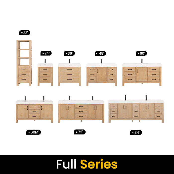 84 Inch Vortex Double Bathroom Vanity – Fir Wood Cabinet with Dual Sinks and Lightning White Composite Surface