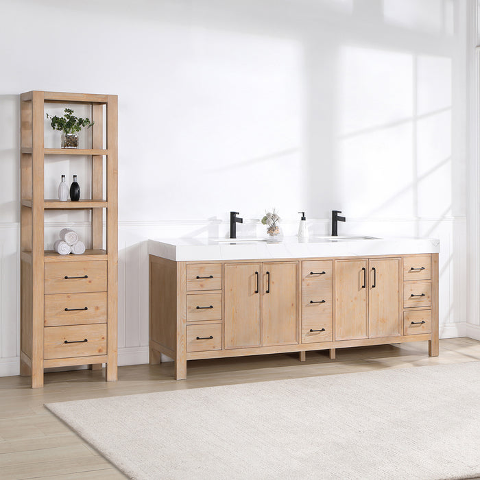 84 Inch Vortex Double Bathroom Vanity – Fir Wood Cabinet with Dual Sinks and Lightning White Composite Surface
