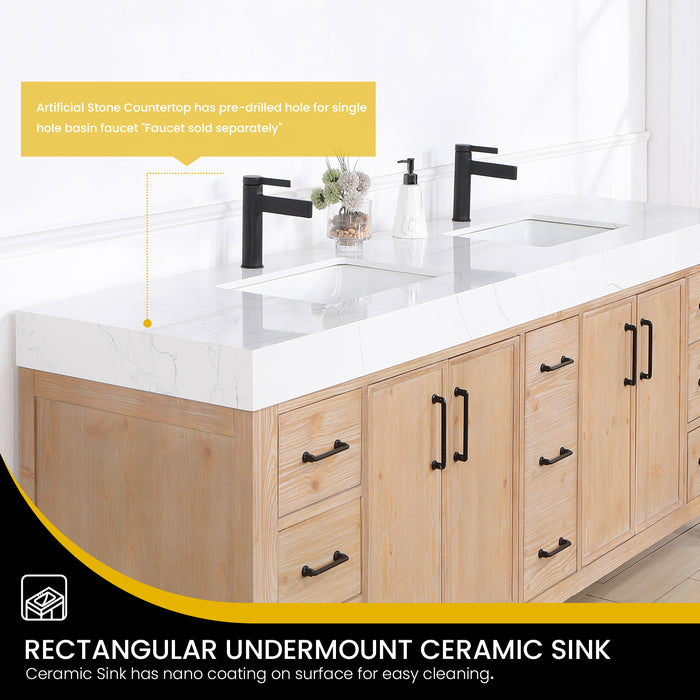 84 Inch Vortex Double Bathroom Vanity – Fir Wood Cabinet with Dual Sinks and Lightning White Composite Surface