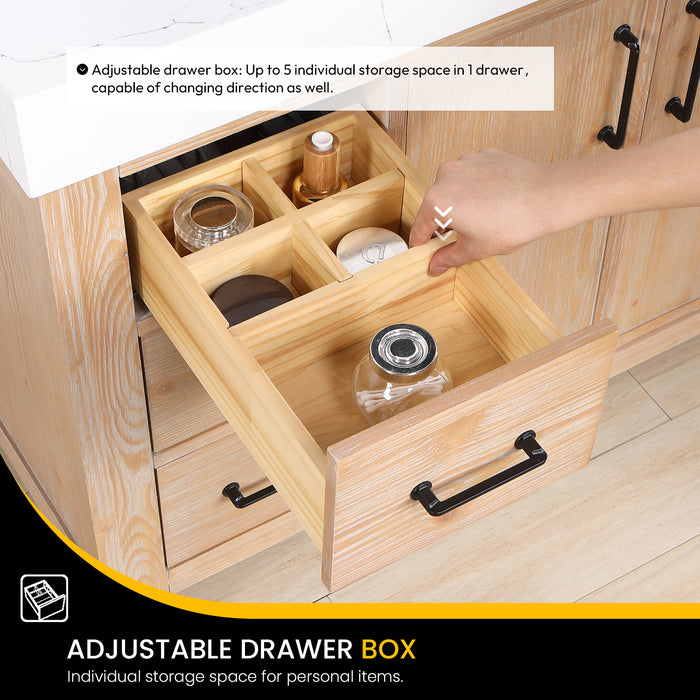 84 Inch Vortex Double Bathroom Vanity – Fir Wood Cabinet with Dual Sinks and Lightning White Composite Surface