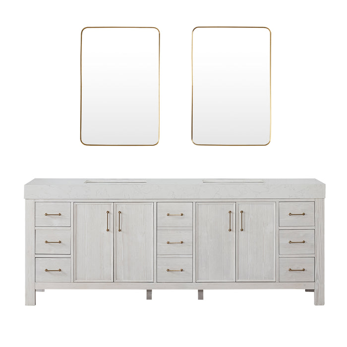 84 Inch Willow Double Vanity – Washed White Cabinet with Lightning White Countertop and Matching Mirror