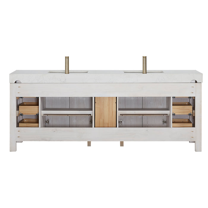 84 Inch Willow Double Vanity – Washed White Cabinet with Lightning White Countertop and Matching Mirror