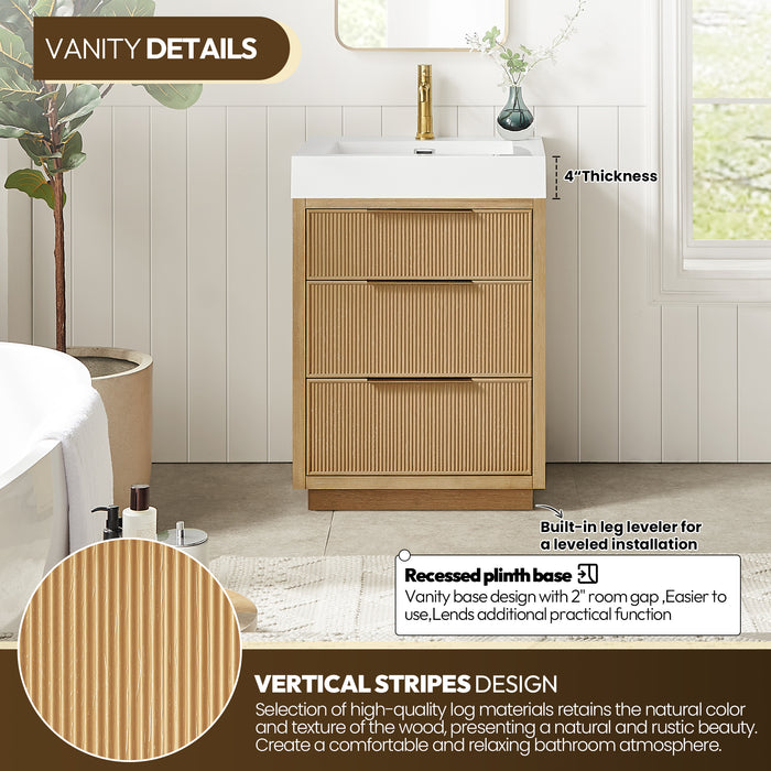 24 Inch Opal Vanity – Compact Ash Grey Bath Cabinet with Integrated White Stone Sink