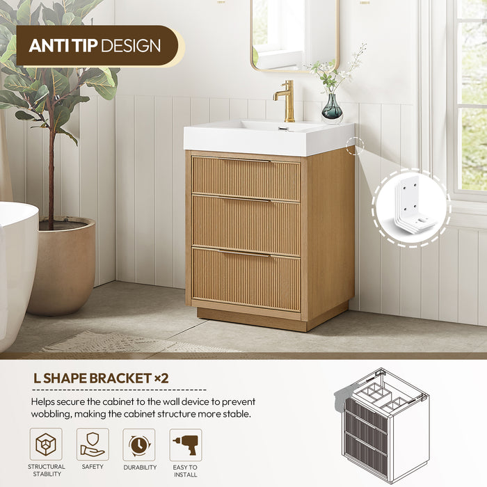 24 Inch Opal Vanity – Compact Ash Grey Bath Cabinet with Integrated White Stone Sink