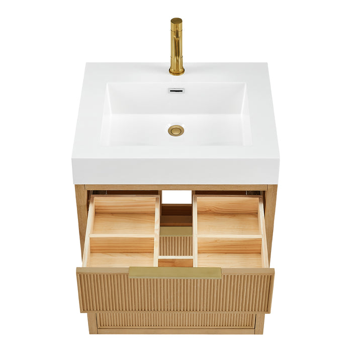 24 Inch Opal Vanity – Compact Ash Grey Bath Cabinet with Integrated White Stone Sink