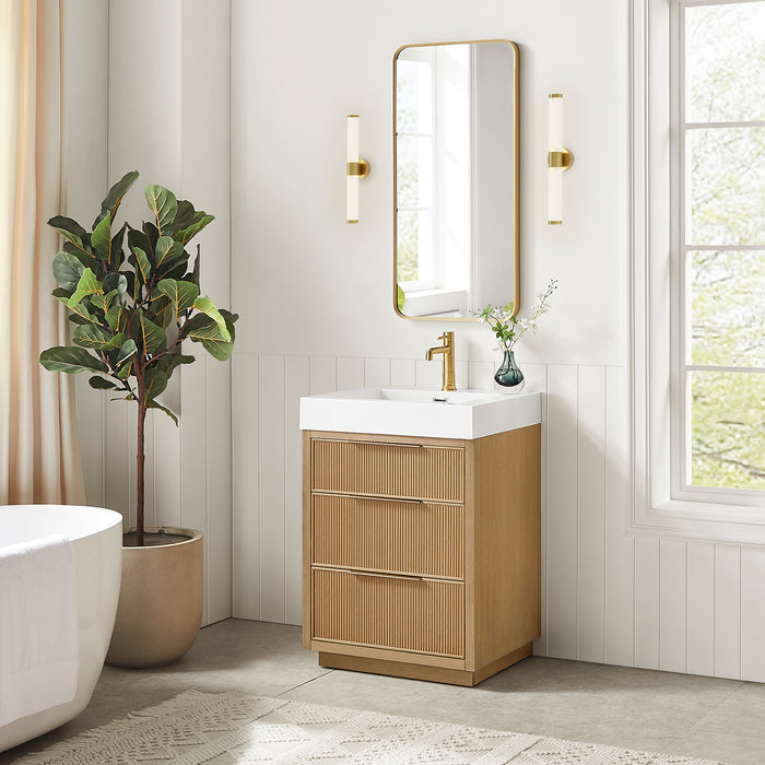24 Inch Opal Vanity – Compact Ash Grey Bath Cabinet with Integrated White Stone Sink