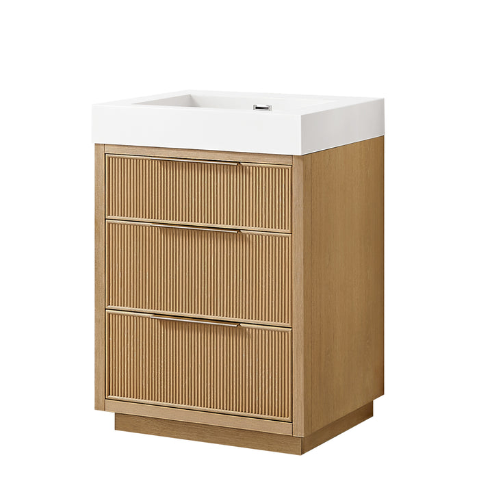 24 Inch Opal Vanity – Compact Ash Grey Bath Cabinet with Integrated White Stone Sink