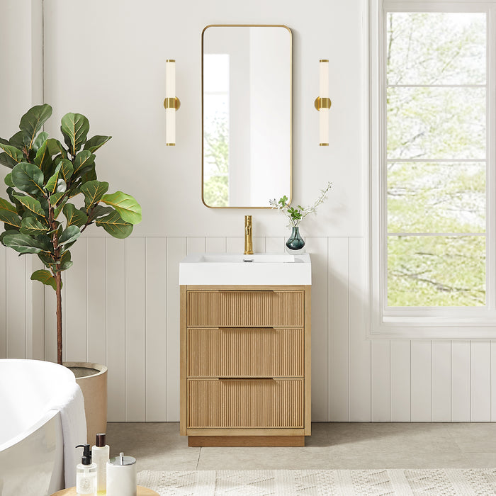 24 Inch Opal Vanity – Compact Ash Grey Bath Cabinet with Integrated White Stone Sink