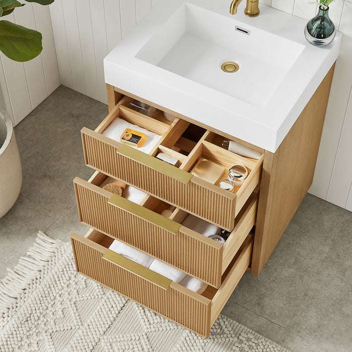 24 Inch Opal Vanity – Compact Ash Grey Bath Cabinet with Integrated White Stone Sink