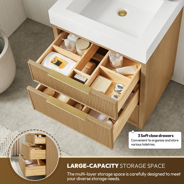 24 Inch Opal Vanity – Compact Ash Grey Bath Cabinet with Integrated White Stone Sink