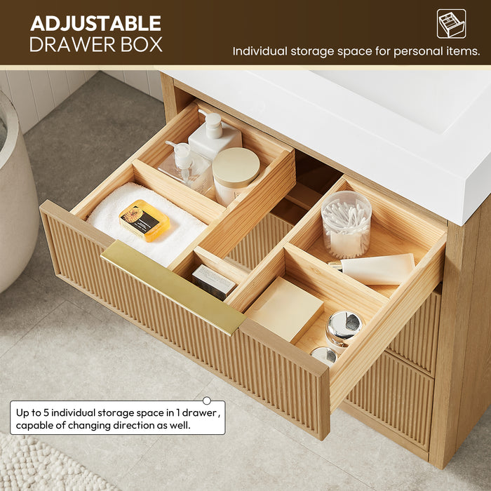 24 Inch Opal Vanity – Compact Ash Grey Bath Cabinet with Integrated White Stone Sink